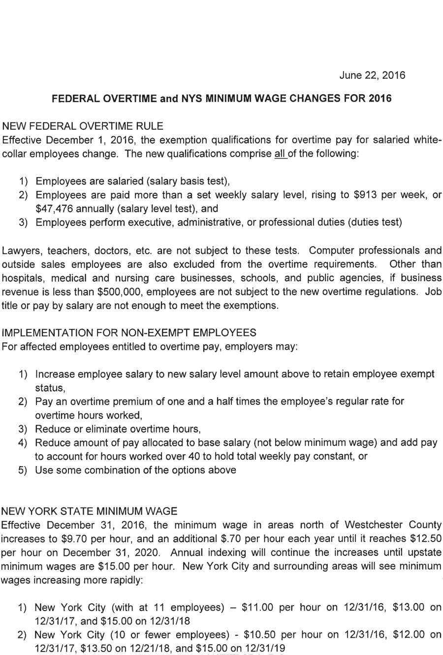 Federal overtime and minimum wage changes